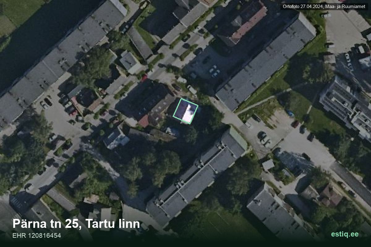 Pärna tänav 25, Tartu – hoone aerofoto, kontuur ehitisregistri (EHR) andmetest