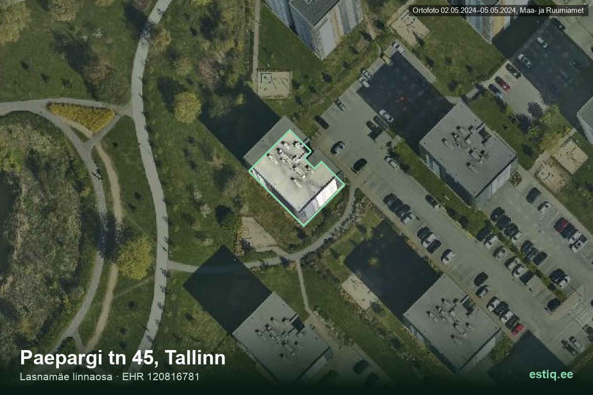 Paepargi tänav 45, Tallinn – hoone aerofoto, kontuur ehitisregistri (EHR) andmetest