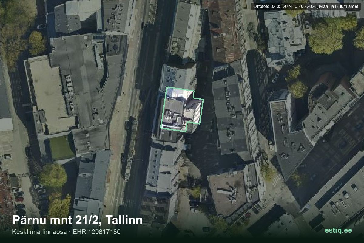 Pärnu mnt 21/2, Tallinn – hoone aerofoto, kontuur ehitisregistri (EHR) andmetest