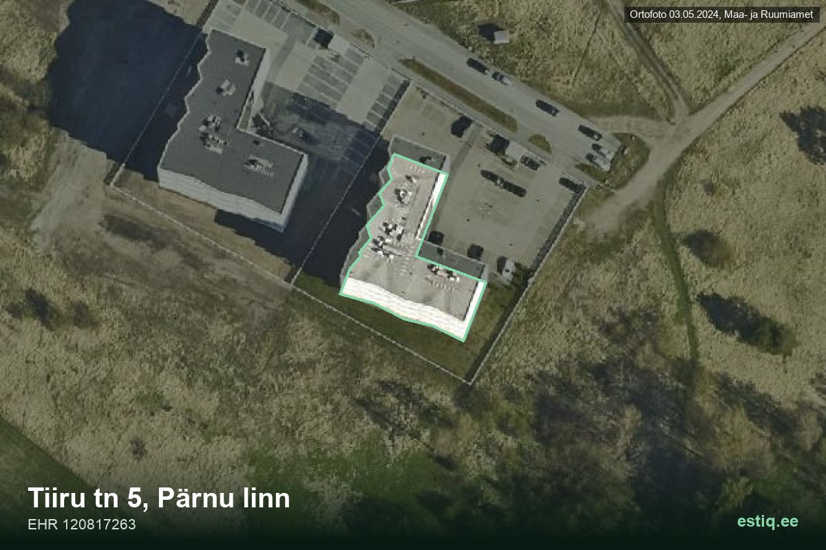 Tiiru tänav 5, Pärnu – ilmakuva rakennuksesta, ääriviiva rakennusrekisteristä (EHR)