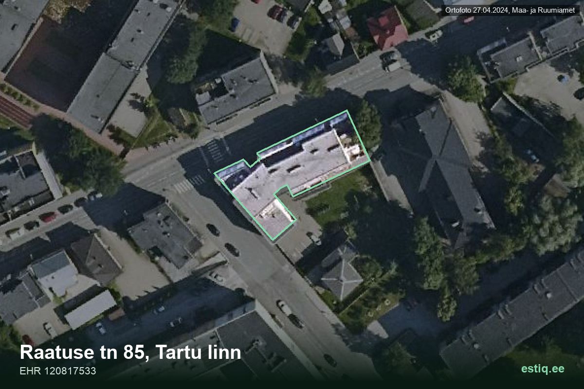 Raatuse tänav 85, Tartu – hoone aerofoto, kontuur ehitisregistri (EHR) andmetest