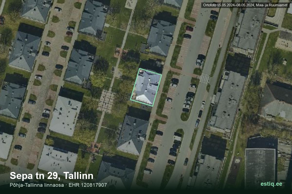 Sepa tänav 29, Tallinn – аэрофото дома, контур по данным регистра строений (EHR)