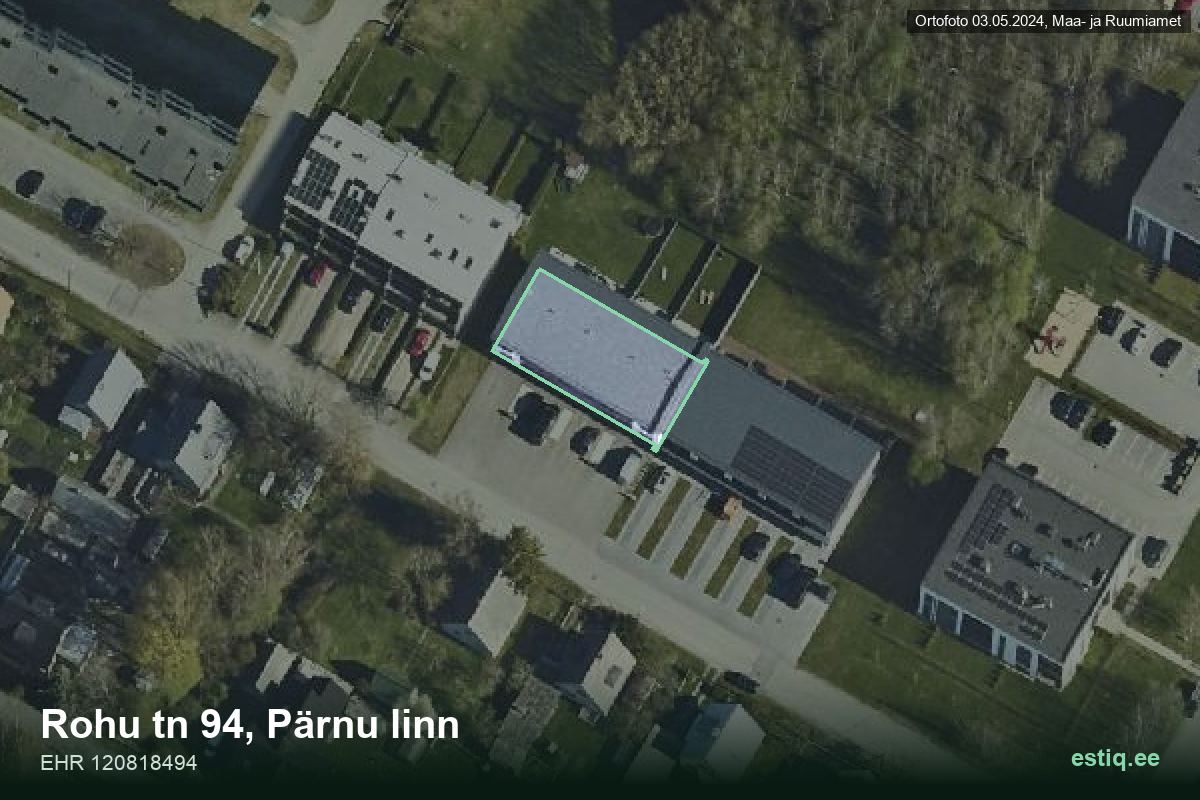 Rohu tänav 94, Pärnu – ilmakuva rakennuksesta, ääriviiva rakennusrekisteristä (EHR)