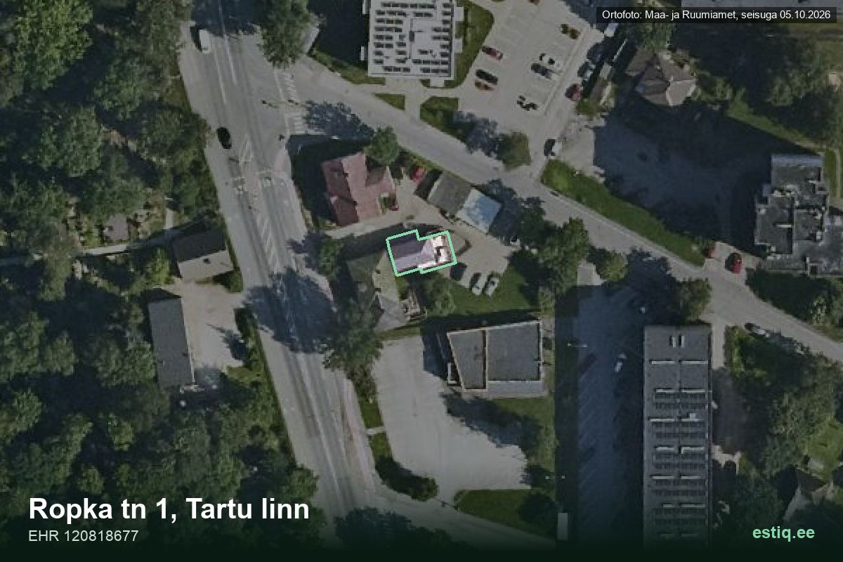 Ropka tänav 1, Tartu – hoone aerofoto, kontuur ehitisregistri (EHR) andmetest