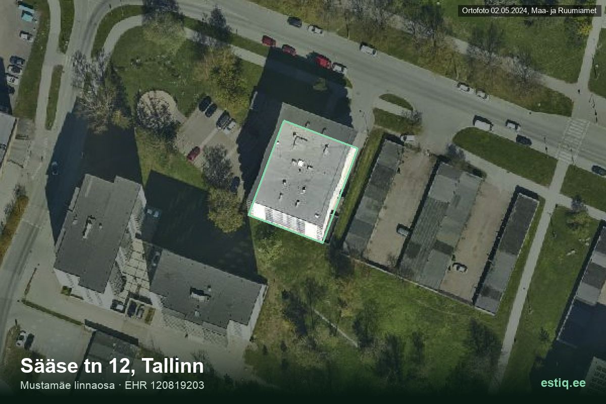 Sääse tänav 12, Tallinn – hoone aerofoto, kontuur ehitisregistri (EHR) andmetest