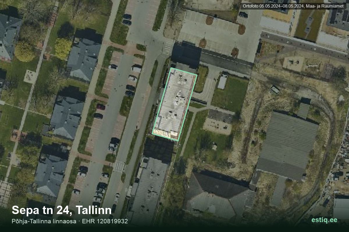 Sepa tänav 24, Tallinn – аэрофото дома, контур по данным регистра строений (EHR)
