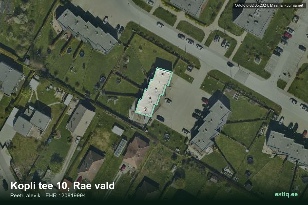 Kopli tee 10, Rae – hoone aerofoto, kontuur ehitisregistri (EHR) andmetest
