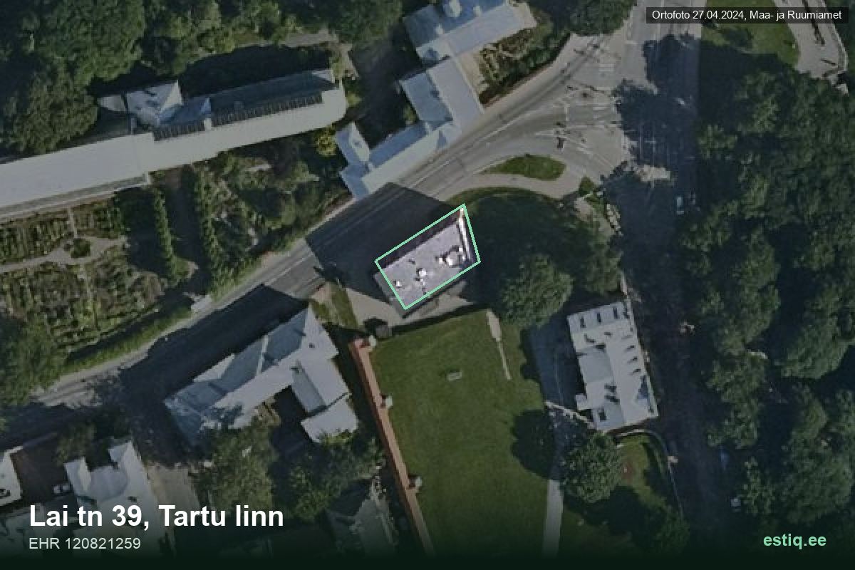 Lai tänav 39, Tartu – ilmakuva rakennuksesta, ääriviiva rakennusrekisteristä (EHR)