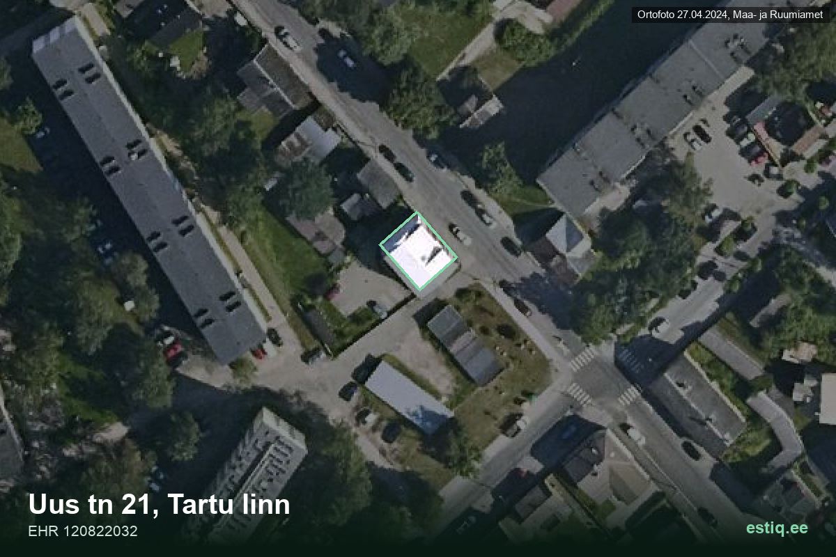 Uus tänav 21, Tartu – ilmakuva rakennuksesta, ääriviiva rakennusrekisteristä (EHR)