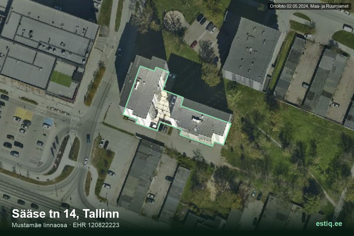 Sääse tänav 14, Tallinn – ilmakuva rakennuksesta, ääriviiva rakennusrekisteristä (EHR)