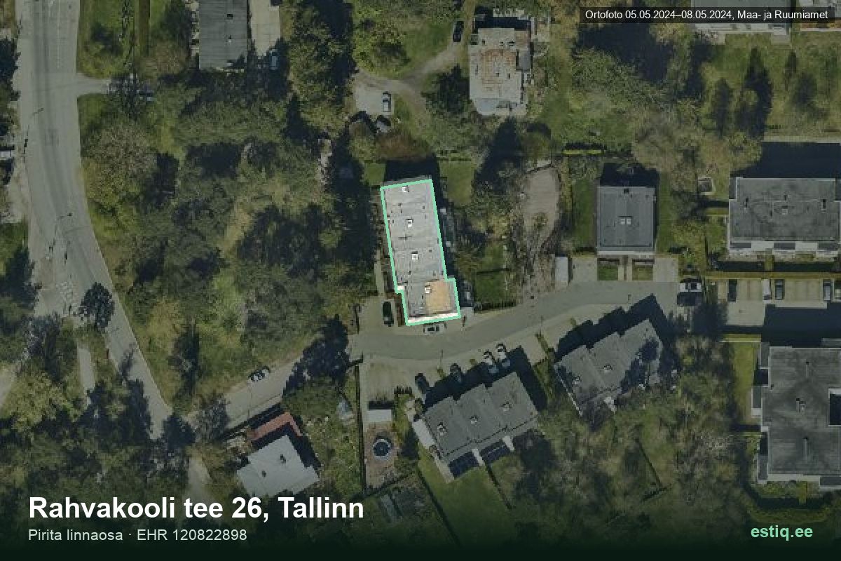 Rahvakooli tee 26, Tallinn – аэрофото дома, контур по данным регистра строений (EHR)