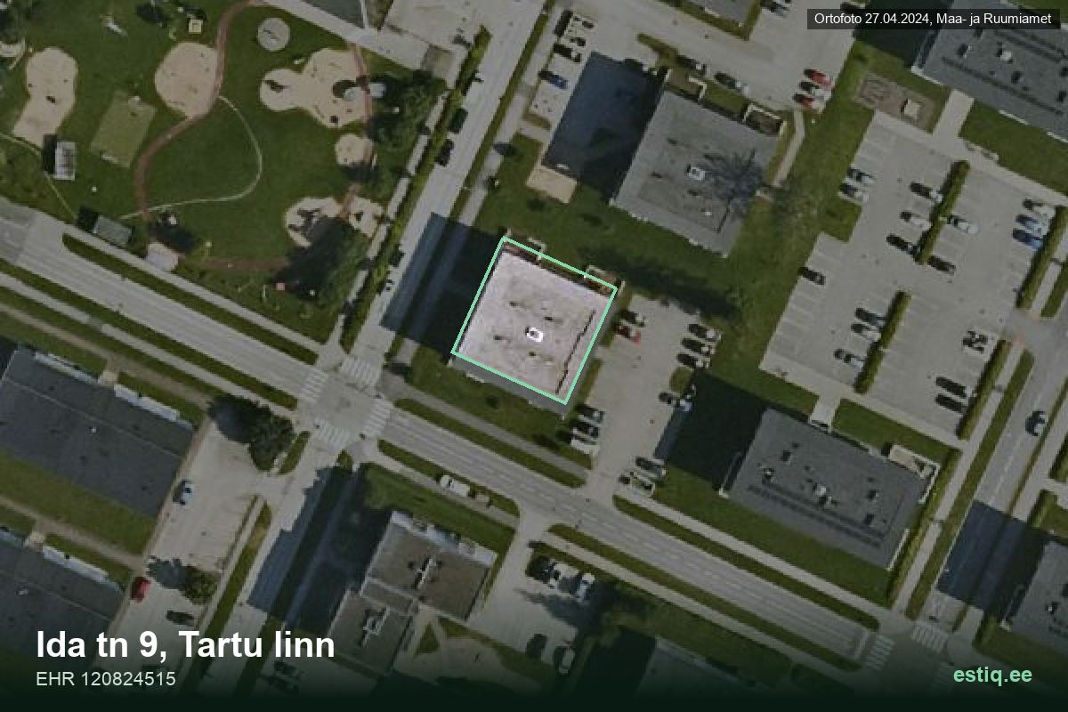 Ida tänav 9, Tartu – hoone aerofoto, kontuur ehitisregistri (EHR) andmetest