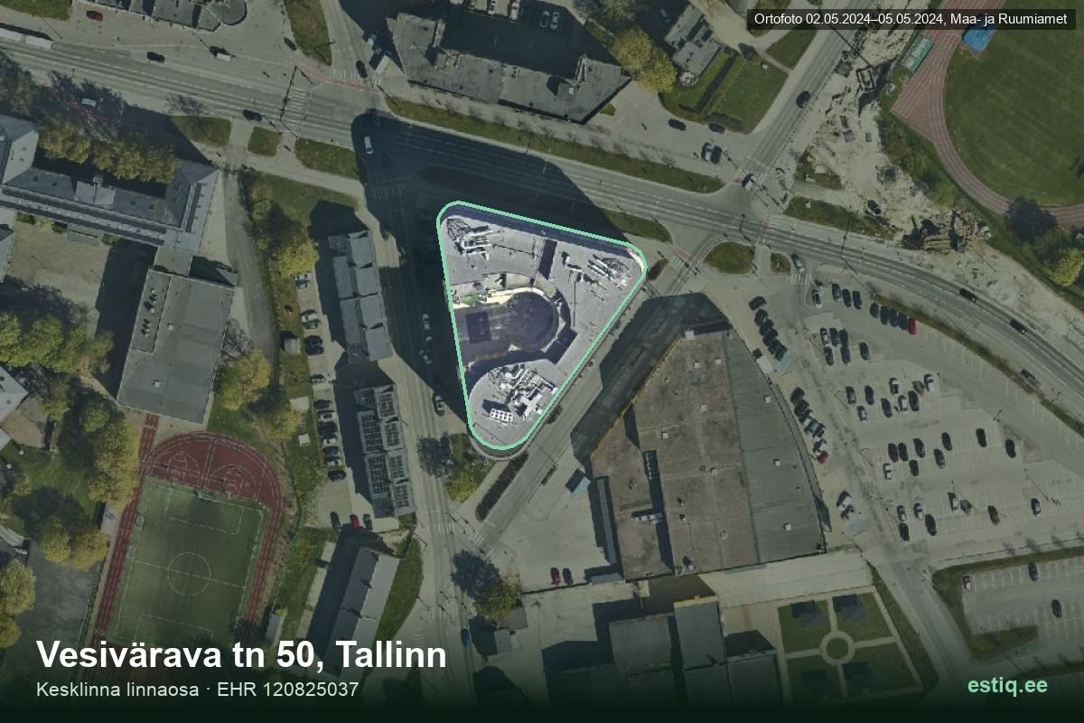 Vesivärava tänav 50, Tallinn – aerial photo of the building, outline from the Building Register (EHR)
