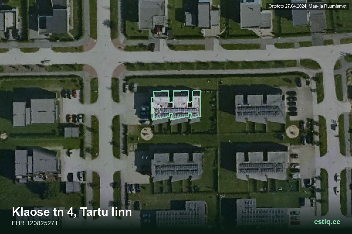 Klaose tänav 4, Tartu – hoone aerofoto, kontuur ehitisregistri (EHR) andmetest