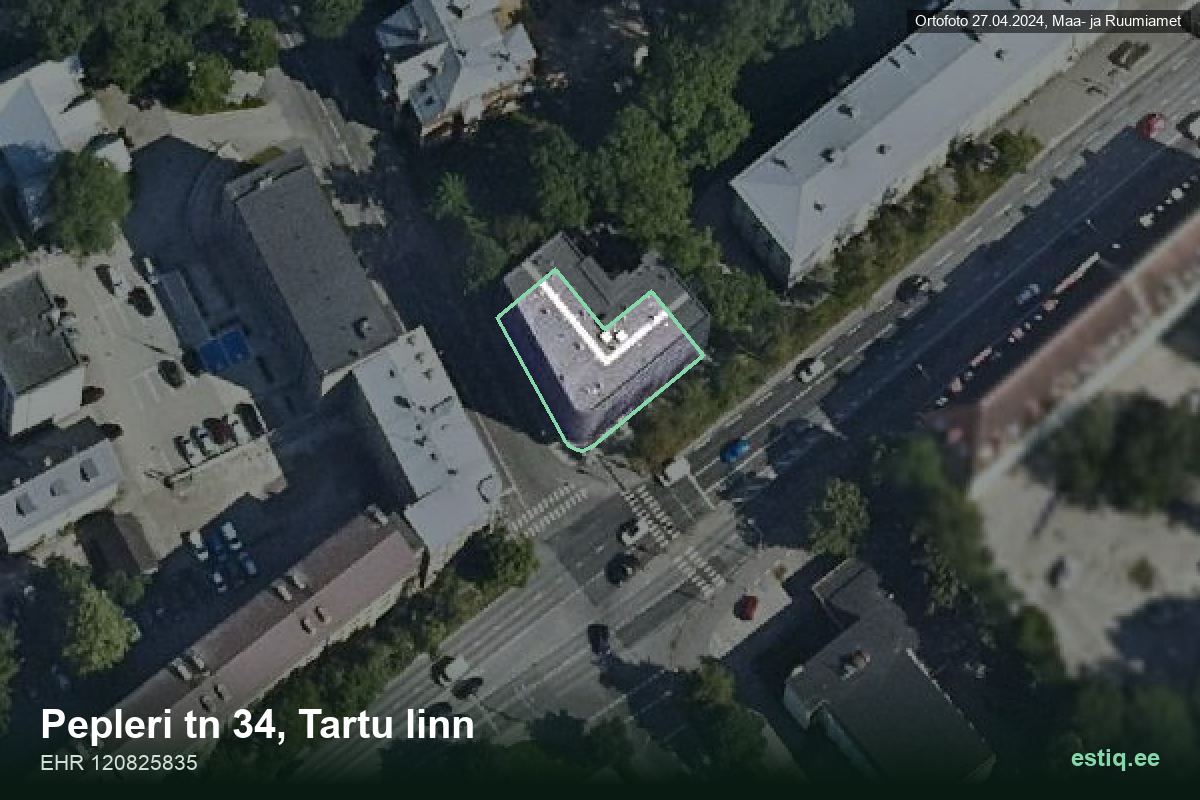 Pepleri tänav 34, Tartu – hoone aerofoto, kontuur ehitisregistri (EHR) andmetest