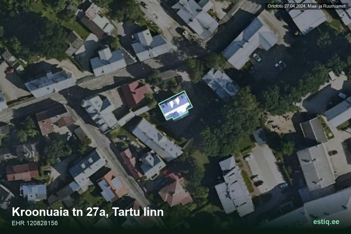 Kroonuaia tänav 27a, Tartu – hoone aerofoto, kontuur ehitisregistri (EHR) andmetest