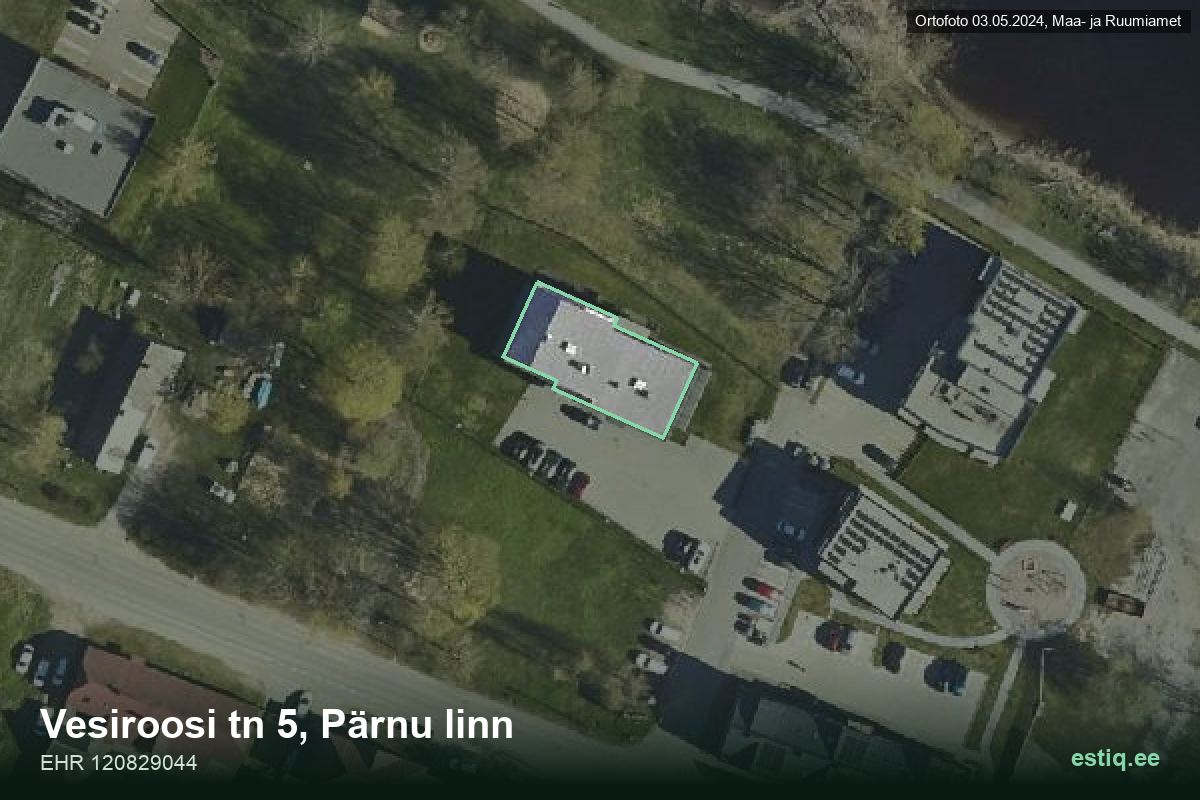 Vesiroosi tänav 5, Pärnu – hoone aerofoto, kontuur ehitisregistri (EHR) andmetest