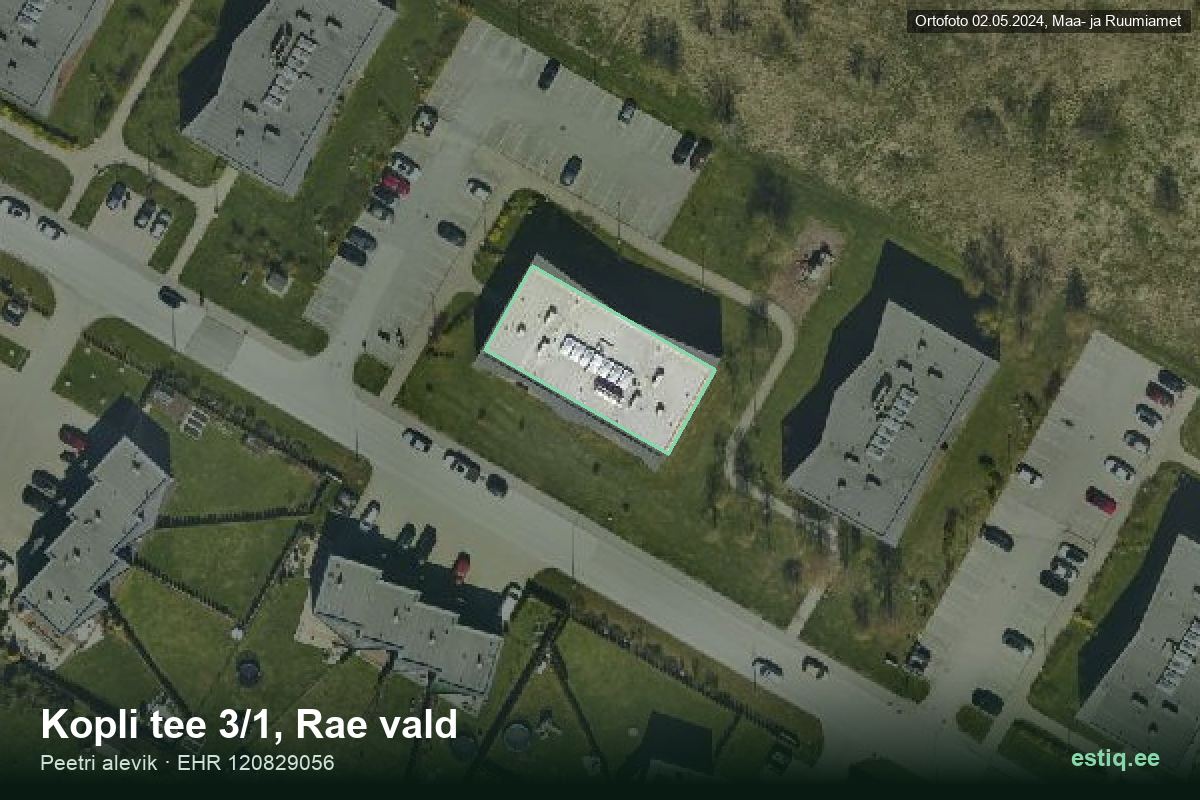 Kopli tee 3/1, Rae – hoone aerofoto, kontuur ehitisregistri (EHR) andmetest