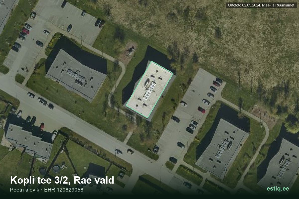 Kopli tee 3/2, Rae – hoone aerofoto, kontuur ehitisregistri (EHR) andmetest