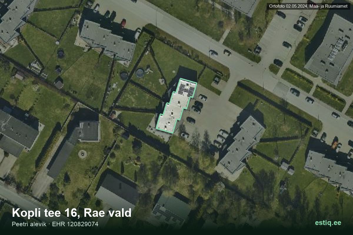 Kopli tee 16, Rae – hoone aerofoto, kontuur ehitisregistri (EHR) andmetest