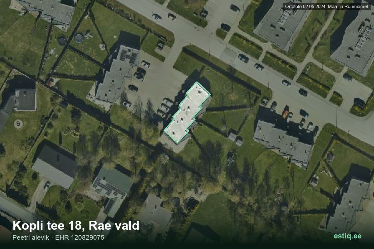 Kopli tee 18, Rae – аэрофото дома, контур по данным регистра строений (EHR)