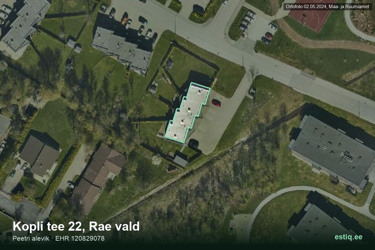 Kopli tee 22, Rae – hoone aerofoto, kontuur ehitisregistri (EHR) andmetest