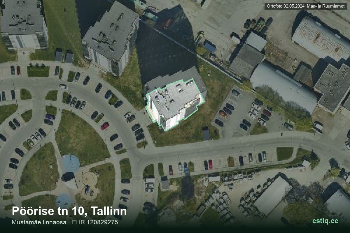Pöörise tänav 10, Tallinn – аэрофото дома, контур по данным регистра строений (EHR)