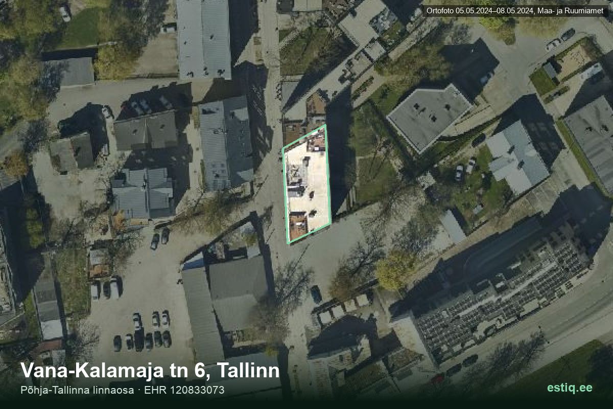 Vana-Kalamaja tänav 6, Tallinn – hoone aerofoto, kontuur ehitisregistri (EHR) andmetest