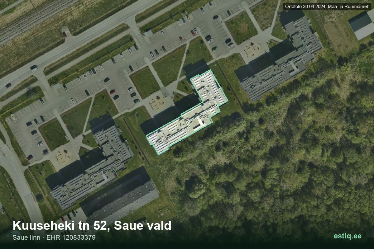 Kuuseheki tänav 52, Saue – hoone aerofoto, kontuur ehitisregistri (EHR) andmetest