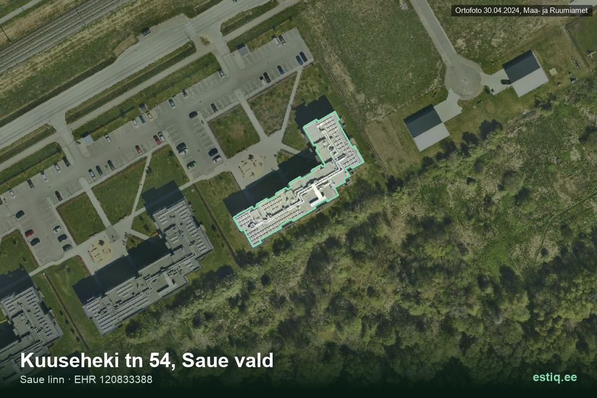 Kuuseheki tänav 54, Saue – ilmakuva rakennuksesta, ääriviiva rakennusrekisteristä (EHR)