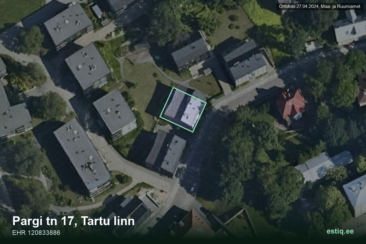 Pargi tänav 17, Tartu – hoone aerofoto, kontuur ehitisregistri (EHR) andmetest