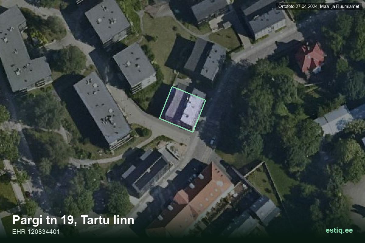 Pargi tänav 19, Tartu – hoone aerofoto, kontuur ehitisregistri (EHR) andmetest