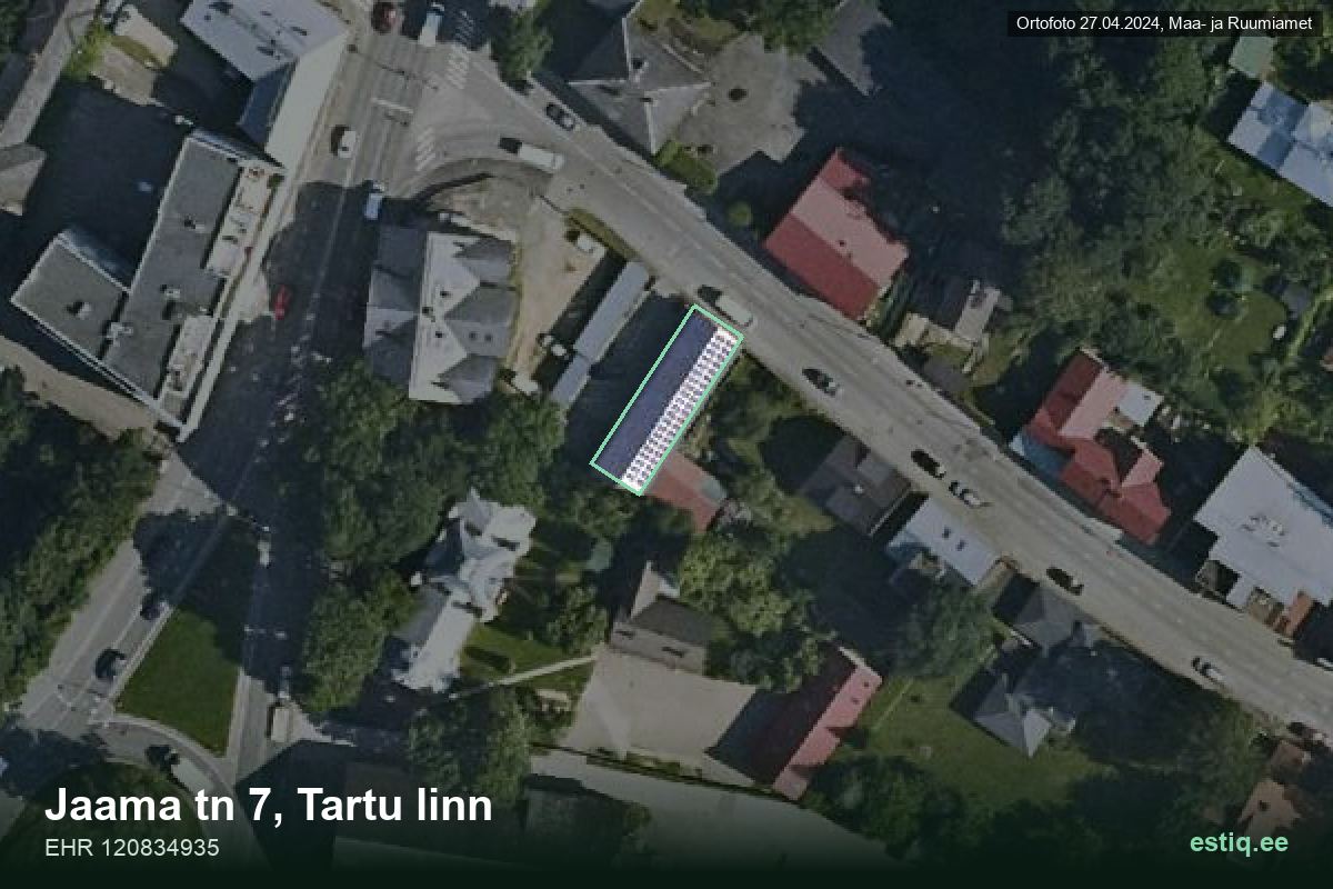 Jaama tänav 7, Tartu – hoone aerofoto, kontuur ehitisregistri (EHR) andmetest