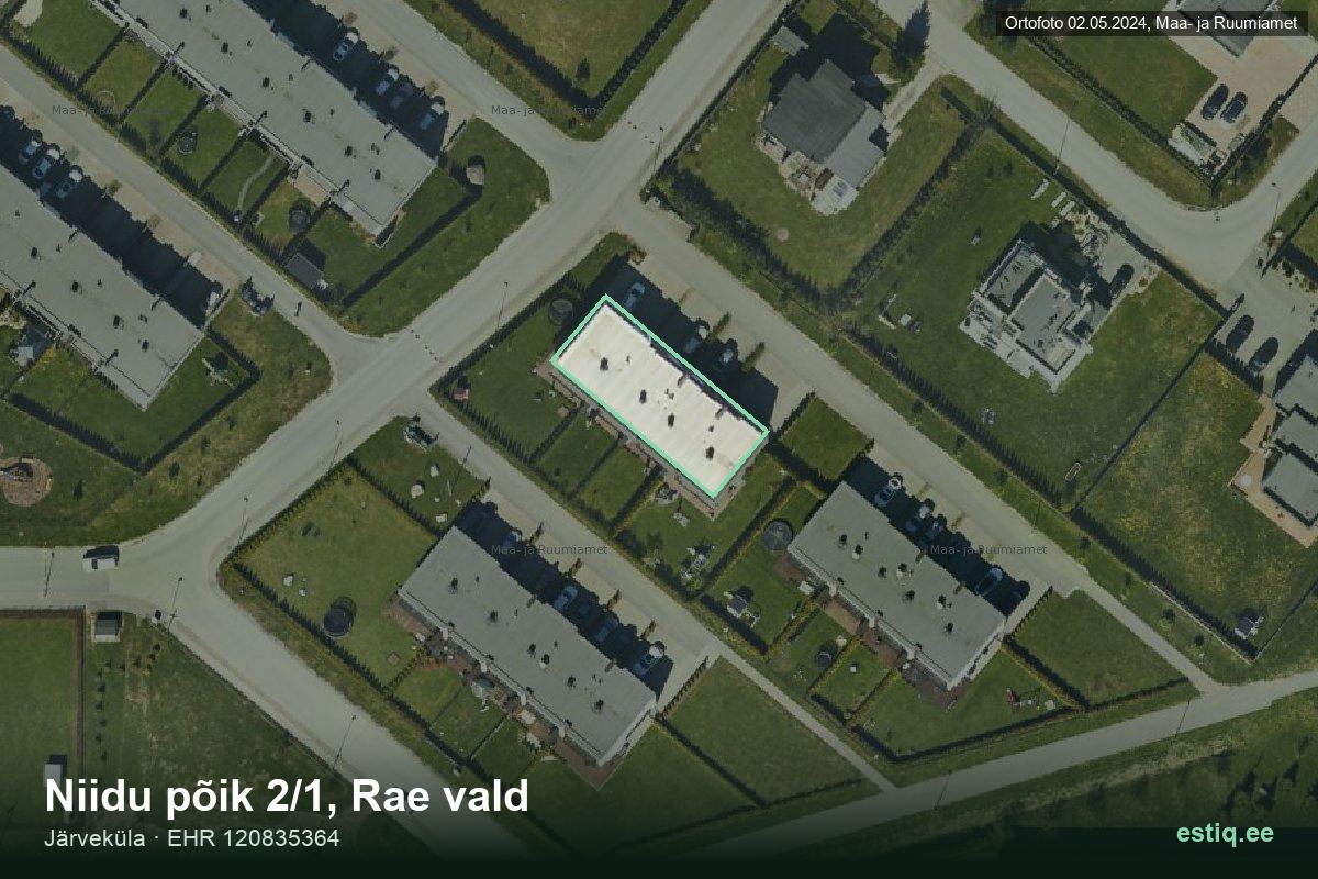 Niidu põik 2/1, Rae – aerial photo of the building, outline from the Building Register (EHR)