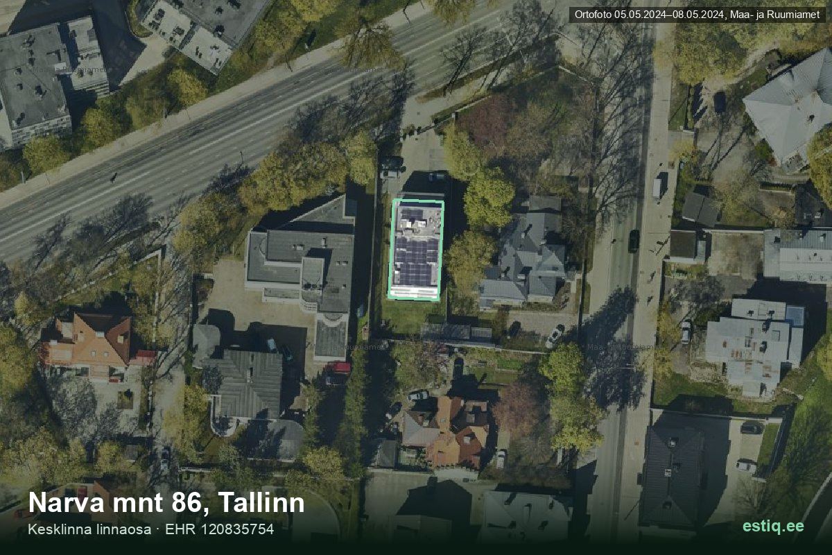 Narva mnt 86, Tallinn – ilmakuva rakennuksesta, ääriviiva rakennusrekisteristä (EHR)