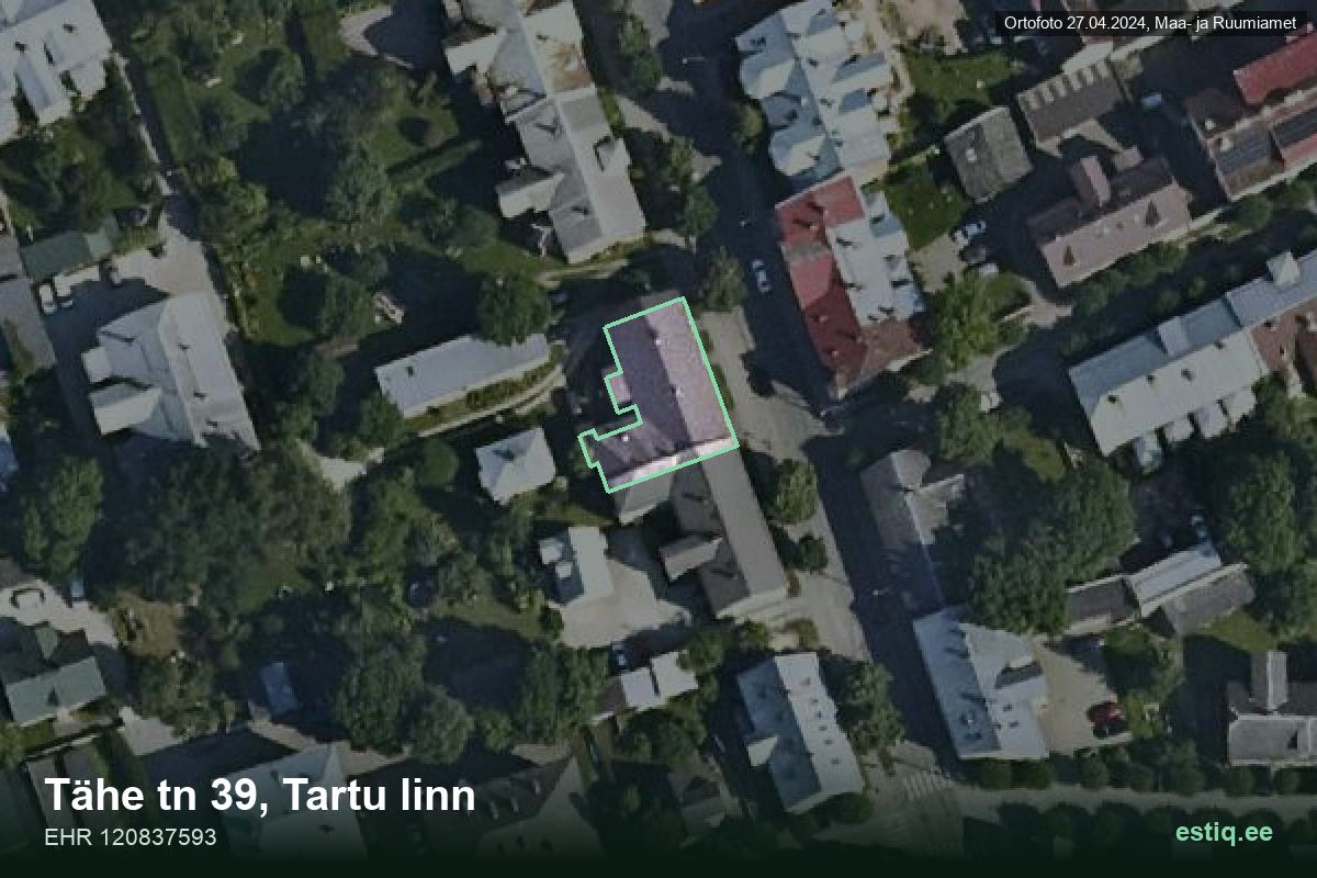 Tähe tänav 39, Tartu – hoone aerofoto, kontuur ehitisregistri (EHR) andmetest
