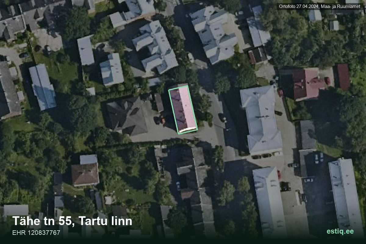 Tähe tänav 55, Tartu – hoone aerofoto, kontuur ehitisregistri (EHR) andmetest
