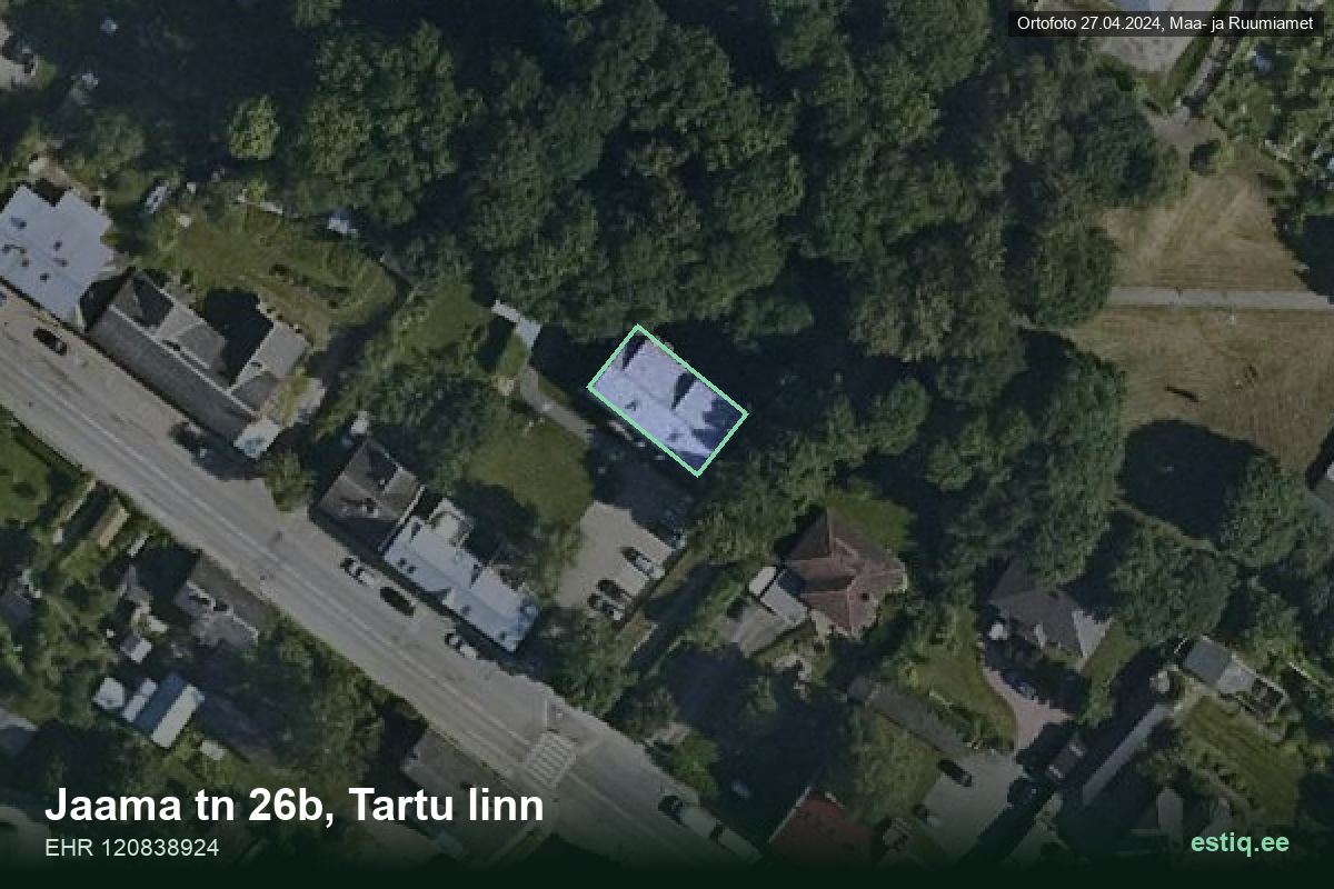 Jaama tänav 26b, Tartu – hoone aerofoto, kontuur ehitisregistri (EHR) andmetest