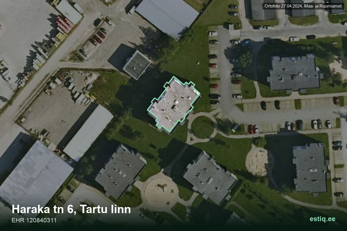 Haraka tänav 6, Tartu – ilmakuva rakennuksesta, ääriviiva rakennusrekisteristä (EHR)