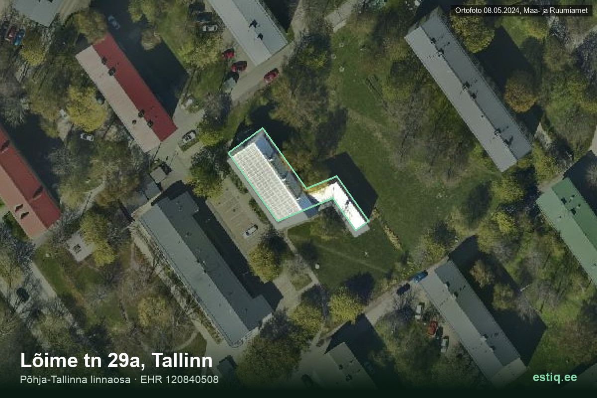 Lõime tänav 29a, Tallinn – hoone aerofoto, kontuur ehitisregistri (EHR) andmetest