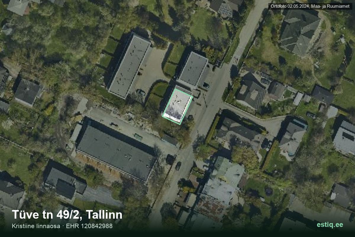 Tüve tänav 49/2, Tallinn – аэрофото дома, контур по данным регистра строений (EHR)