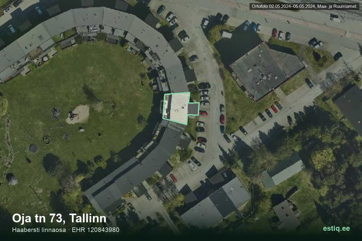 Oja tänav 73, Tallinn – ilmakuva rakennuksesta, ääriviiva rakennusrekisteristä (EHR)