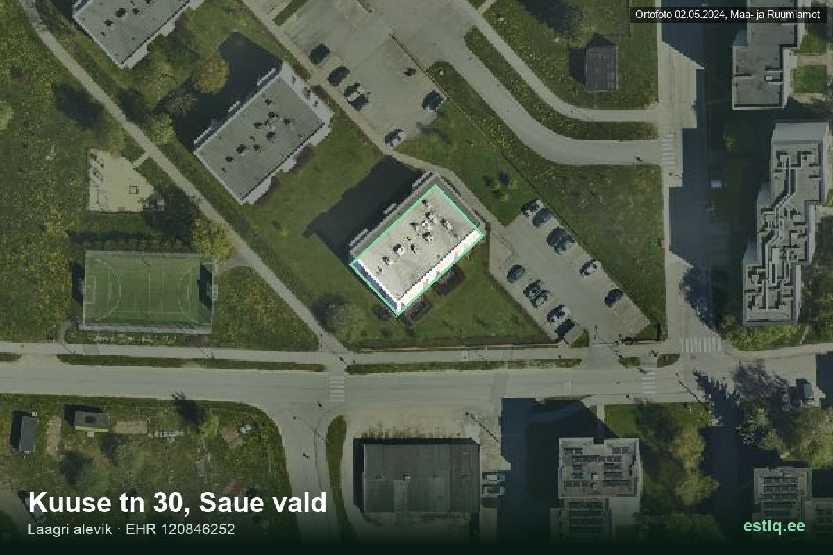 Kuuse tänav 30, Saue – аэрофото дома, контур по данным регистра строений (EHR)