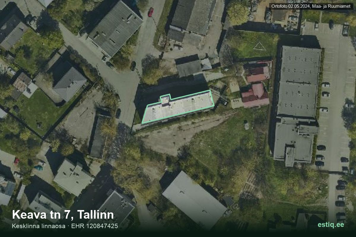 Keava tänav 7, Tallinn – hoone aerofoto, kontuur ehitisregistri (EHR) andmetest