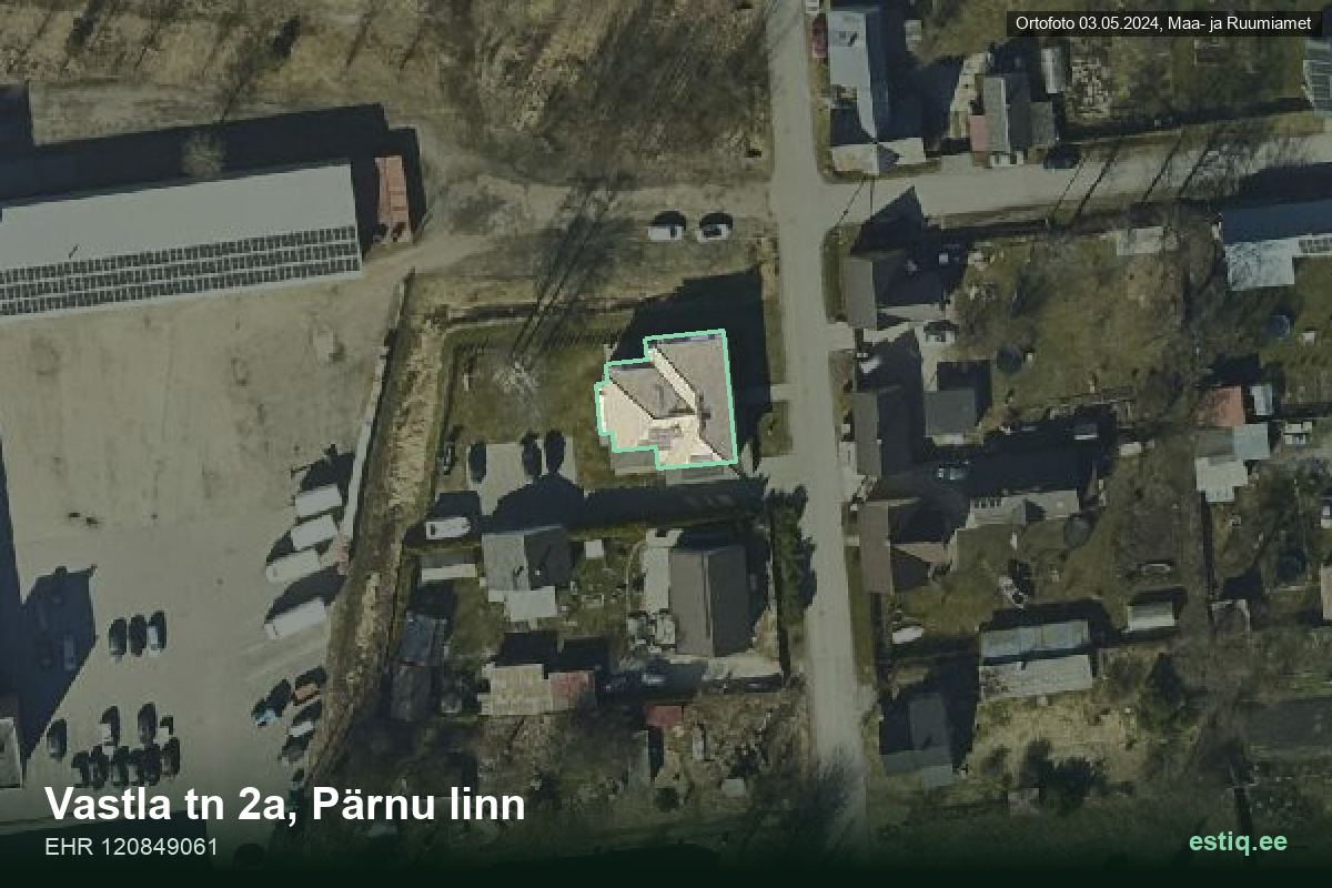 Vastla tänav 2a, Pärnu – ilmakuva rakennuksesta, ääriviiva rakennusrekisteristä (EHR)
