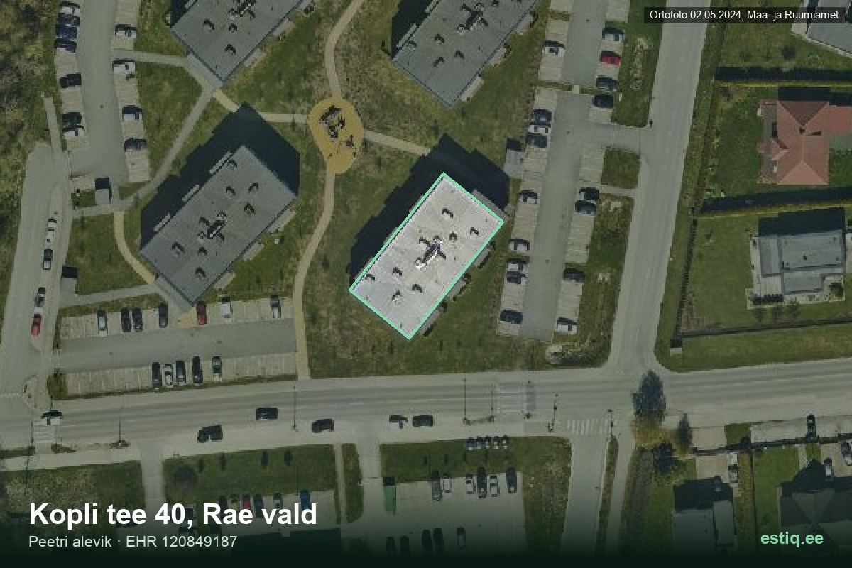 Kopli tee 40, Rae – hoone aerofoto, kontuur ehitisregistri (EHR) andmetest