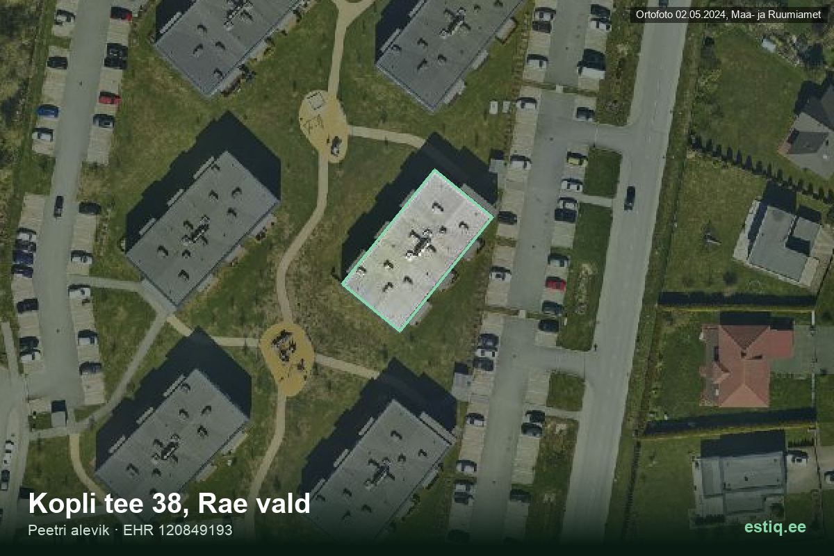 Kopli tee 38, Rae – aerial photo of the building, outline from the Building Register (EHR)