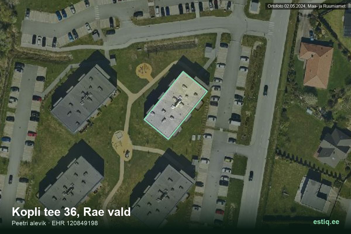 Kopli tee 36, Rae – hoone aerofoto, kontuur ehitisregistri (EHR) andmetest