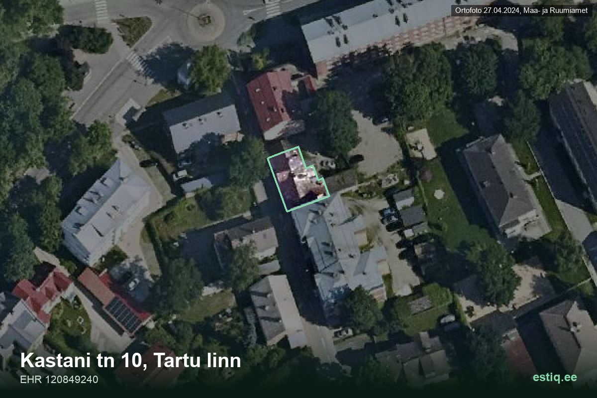 Kastani tänav 10, Tartu – hoone aerofoto, kontuur ehitisregistri (EHR) andmetest