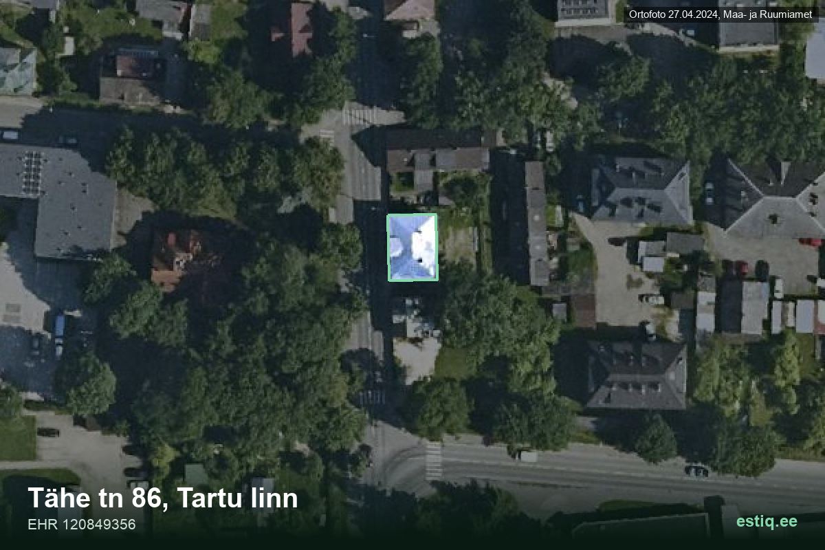 Tähe tänav 86, Tartu – hoone aerofoto, kontuur ehitisregistri (EHR) andmetest